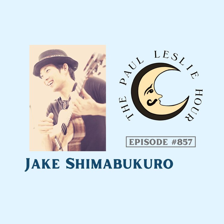 Ukulele player Jake Shimabukuro is shown on a light blue background.