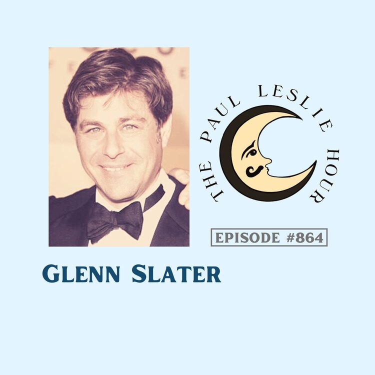 Lyricist Glenn Slater is shown on a light blue background.