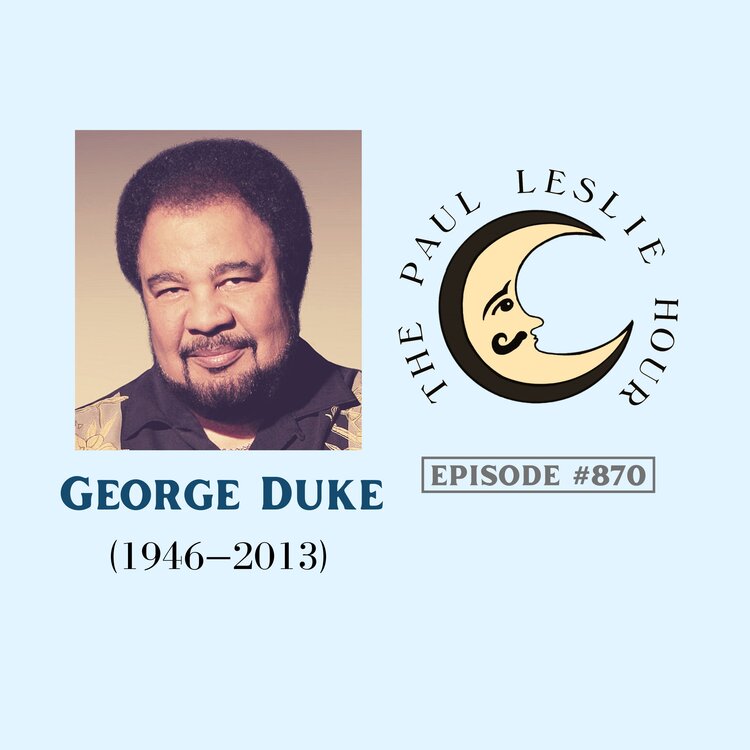 Jazz artist George Duke is shown on a light blue background.