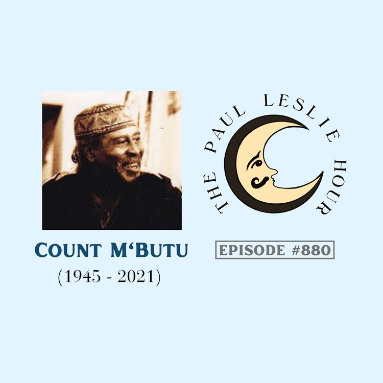 Percussionist Count M'Butu is shown on a light blue background.