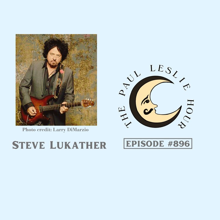 Rock star Steve Lukather is show on a light blue background.