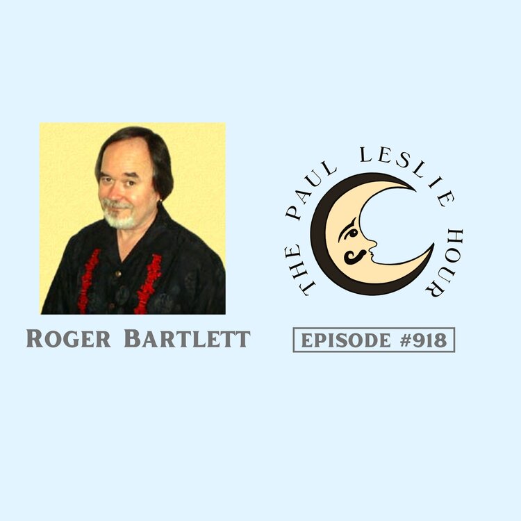 Guitarist, singer and songwriter Roger Bartlett is shown on a light blue background.