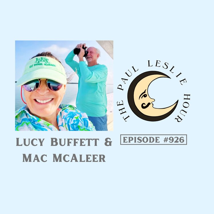 Lucy Buffett and Mac McAleer are shown on a light blue background.