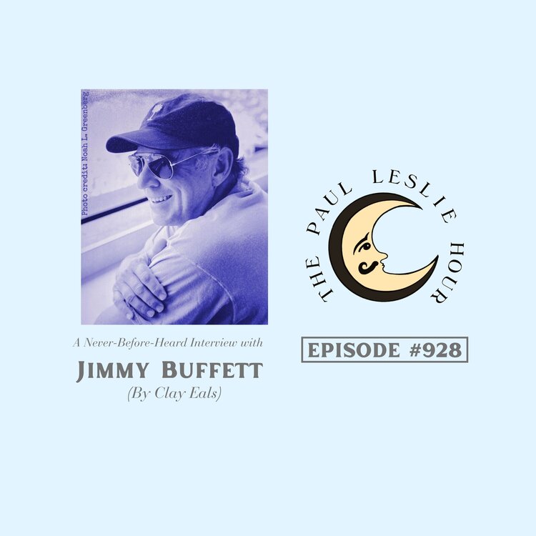 Singer-songwriter Jimmy Buffett is shown on a light blue background.