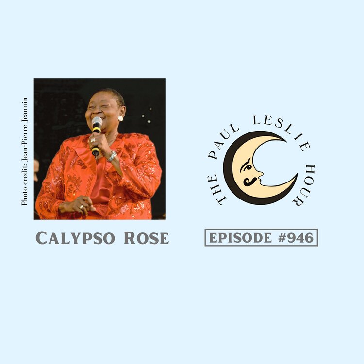 Calypsonian Calypso Rose is shown on a light blue background.