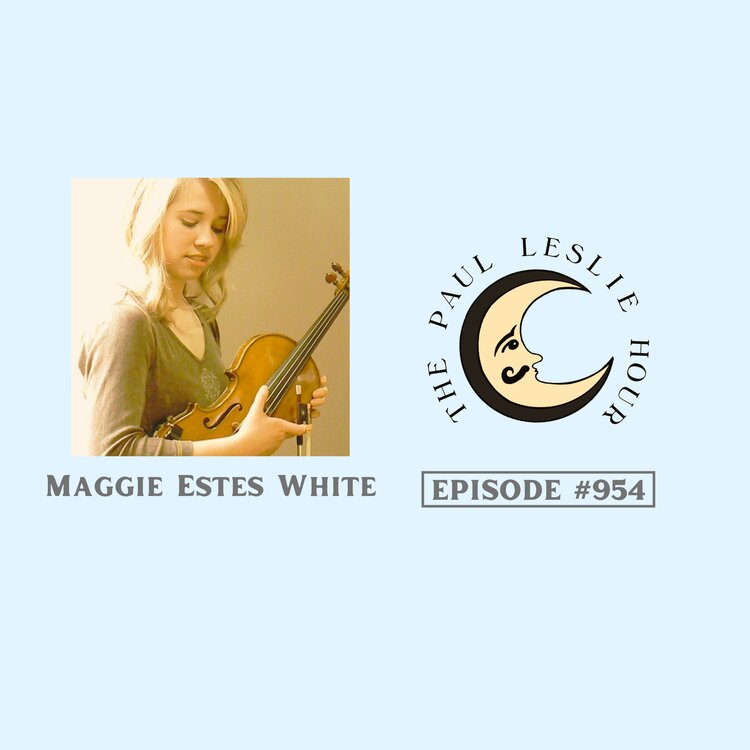 Fiddler Maggie Estes White is shown on a light blue background.